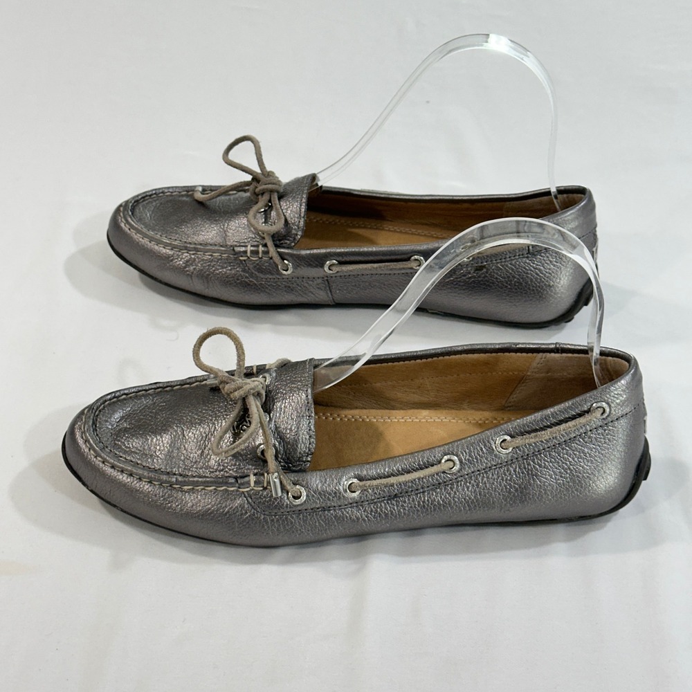 Sperry Top-Sider Women 7M Metallic Pewter Leather Driving Moccasins Loafers